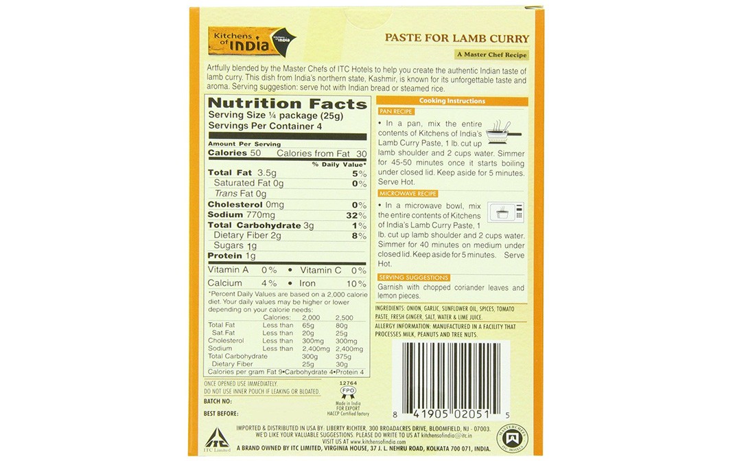 Kitchens Of India Paste For Lamb Curry    Box  100 grams